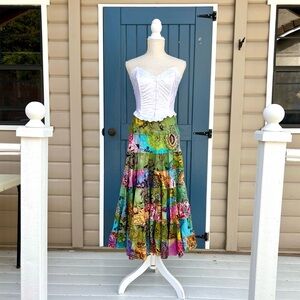 Bila Patchwork Maxi Skirt Tiered Floral Paisley Hippie Festival Boho Size Small